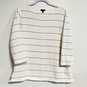 Talbots White and Gray Striped Women's boho fringe Top medium